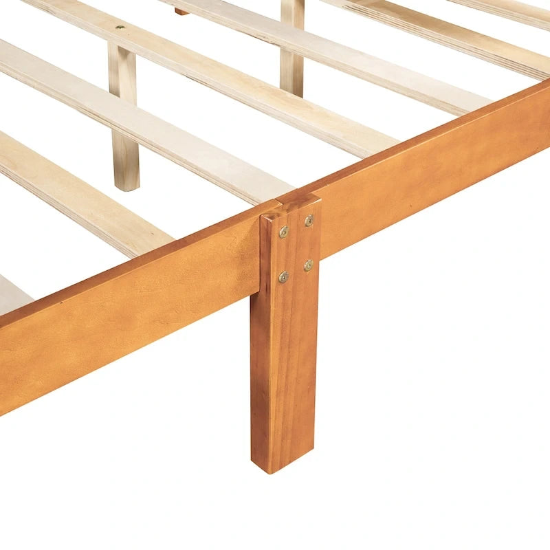 Wood Platform Bed with Headboard and Wooden Slat Support