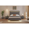 Floating Bed Frame Queen Size with LED Lights, Upholstered Headboard and Footboard Platform Bed, Wood Slats Easy Assembly