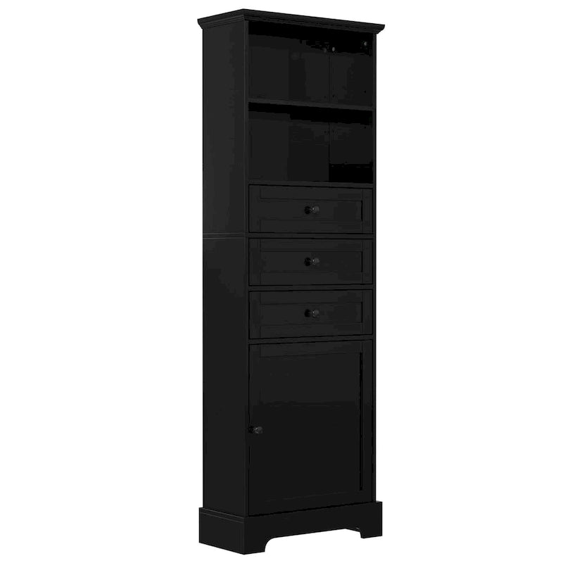 Tall Storage Cabinet with 3 Drawers and Adjustable Shelves for Bathroom