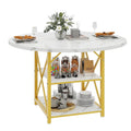 Moasis Round Dining Table with Storage Shelves Metal Legs for 4-6 People for Dining Living Room