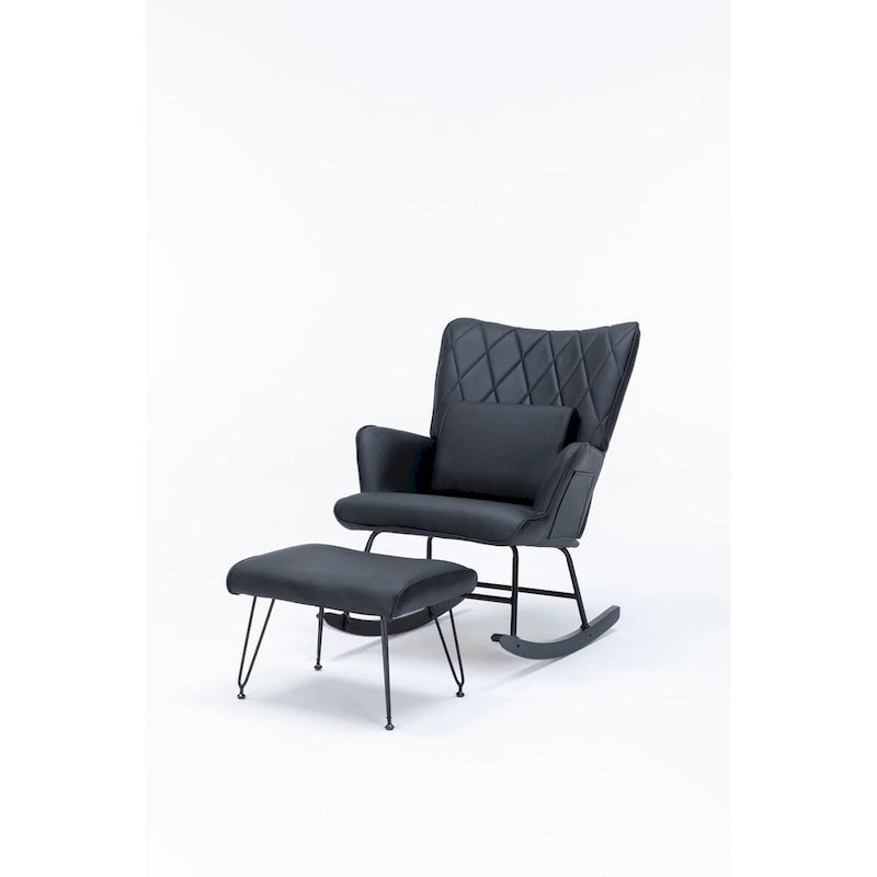 Rocking Chair, Glider Chair, Rocking Accent Chair with Lumbar Pillow and Ottoman for Nursery/Living Room/Bedroom