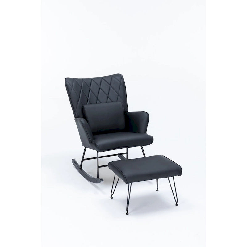 Rocking Chair, Glider Chair, Rocking Accent Chair with Lumbar Pillow and Ottoman for Nursery/Living Room/Bedroom