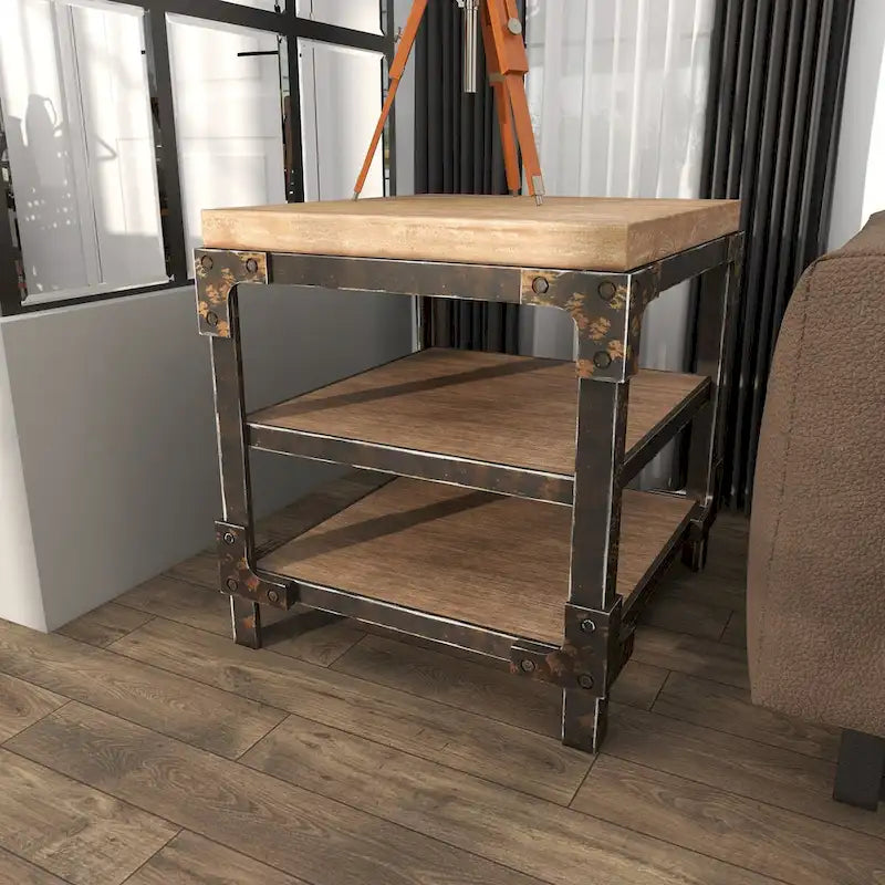 Wood 2 Shelves Side End Accent Table - Brown - Roche River Decor