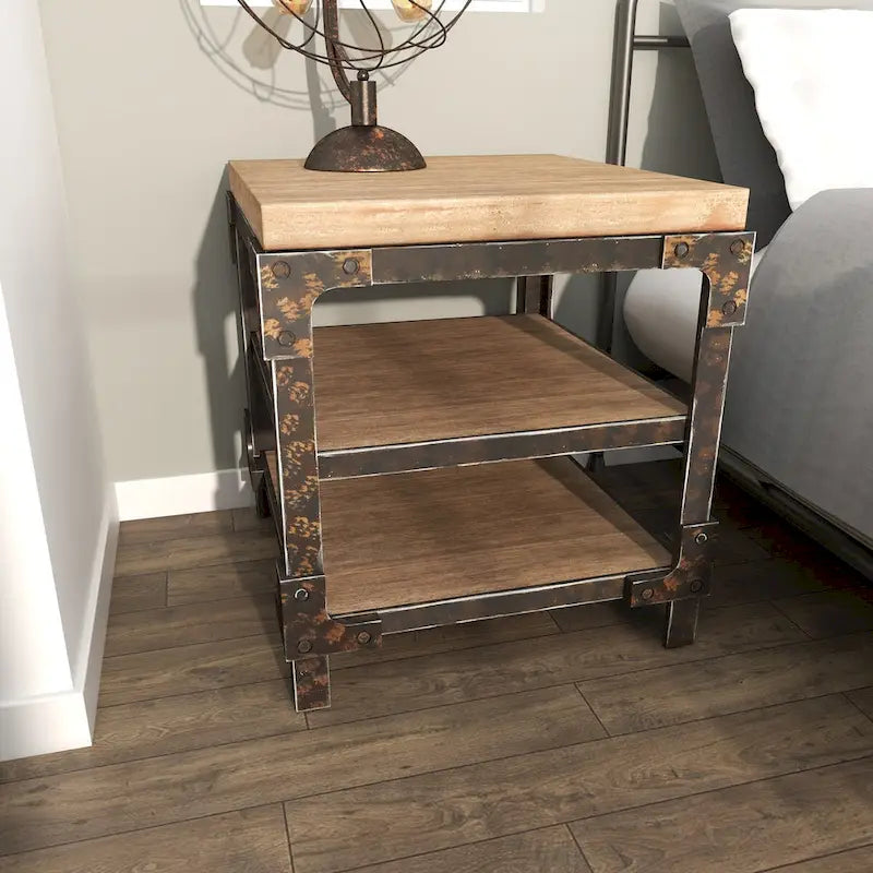 Wood 2 Shelves Side End Accent Table - Brown - Roche River Decor