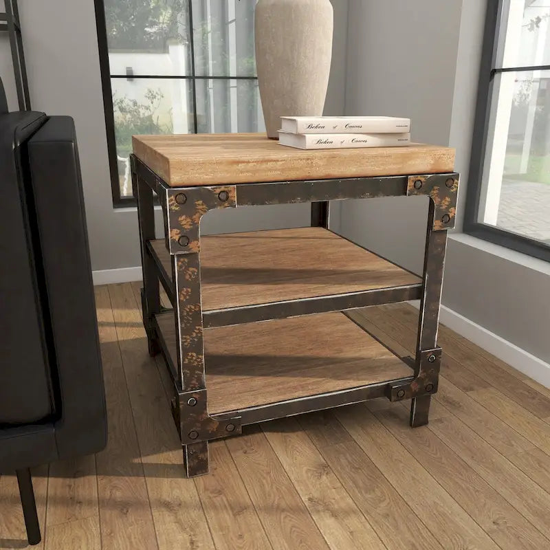 Wood 2 Shelves Side End Accent Table - Brown - Roche River Decor