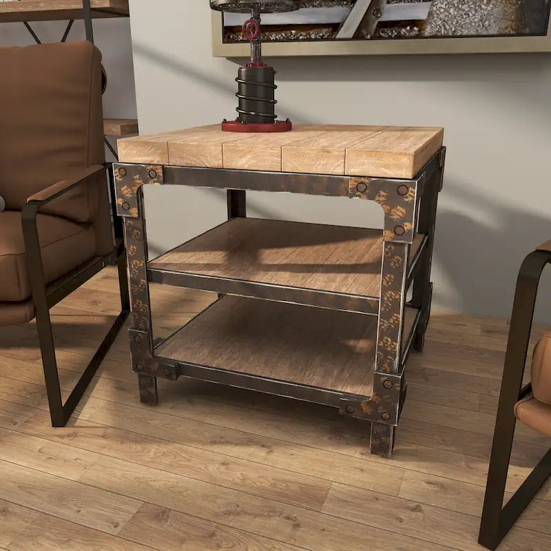 Wood 2 Shelves Side End Accent Table - Brown - Roche River Decor