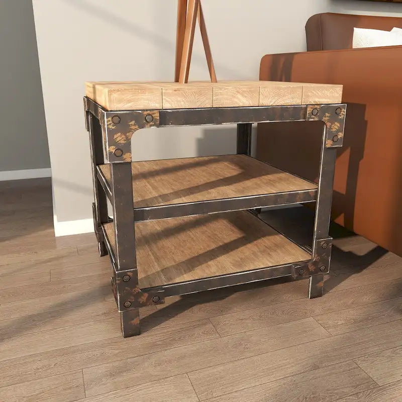 Wood 2 Shelves Side End Accent Table - Brown - Roche River Decor