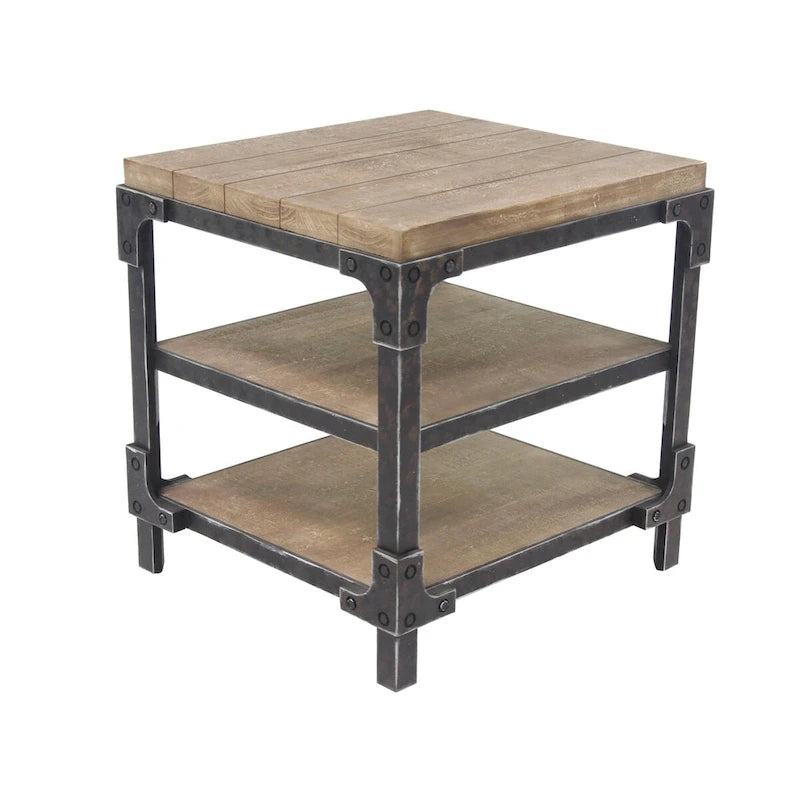 Wood 2 Shelves Side End Accent Table - Brown - Roche River Decor