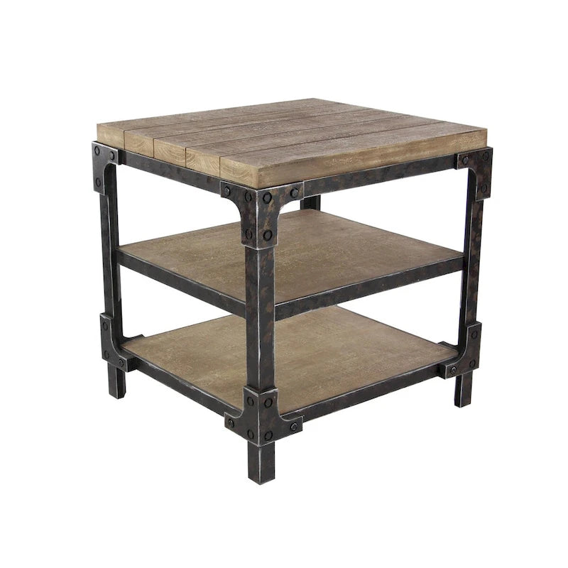 Wood 2 Shelves Side End Accent Table - Brown - Roche River Decor