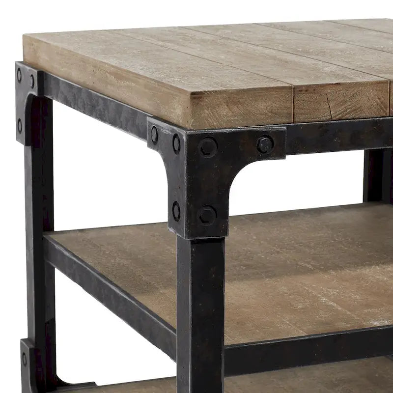 Wood 2 Shelves Side End Accent Table - Brown - Roche River Decor