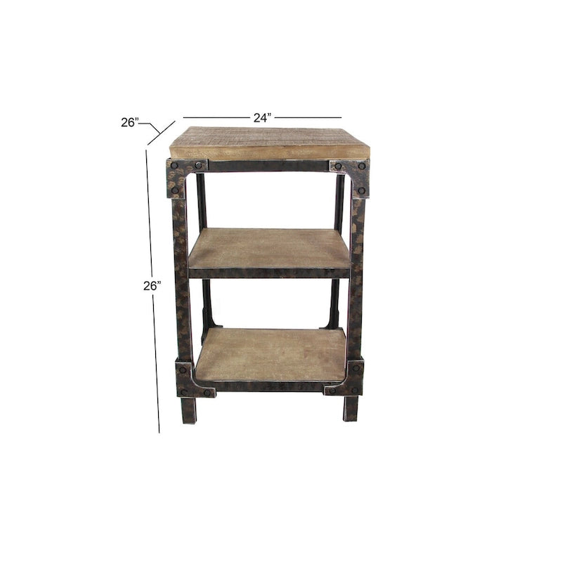 Wood 2 Shelves Side End Accent Table - Brown - Roche River Decor