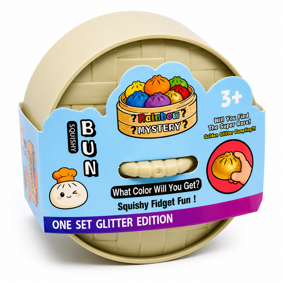 Jouet à presser Squishy Dumpling à paillettes avec couleur mystère du cuiseur vapeur