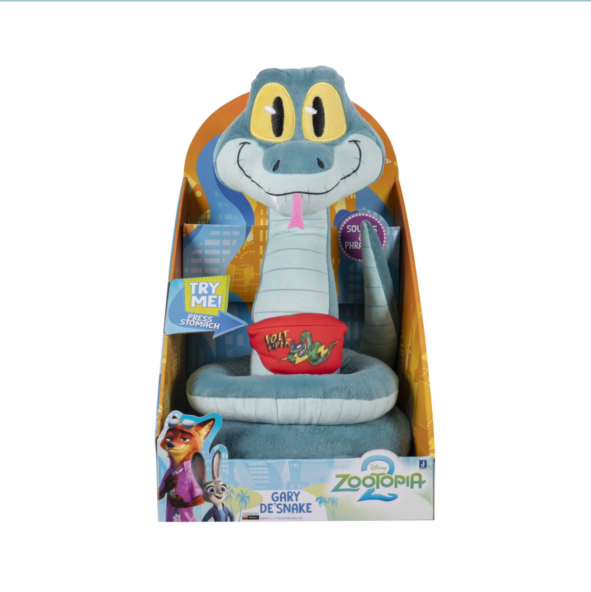 Disney Zootopia Gary De'Snake Peluche interactive 25,4 cm – Peluche personnage serpent parlant sur le ventre