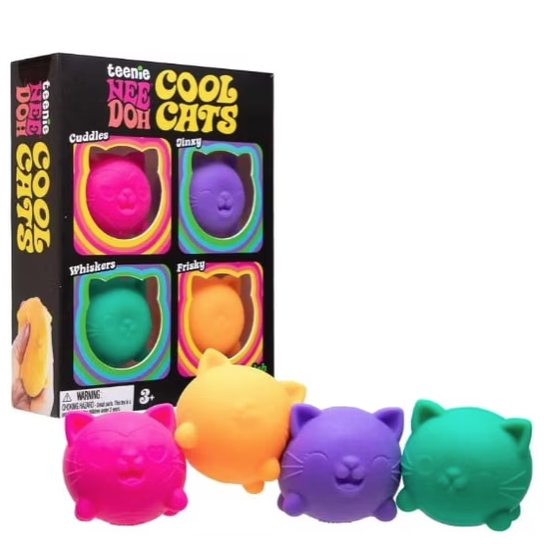 Nee Doh Cool Cats Teenie Lot de 4 jouets Squish Ball Fidget 3,8 cm