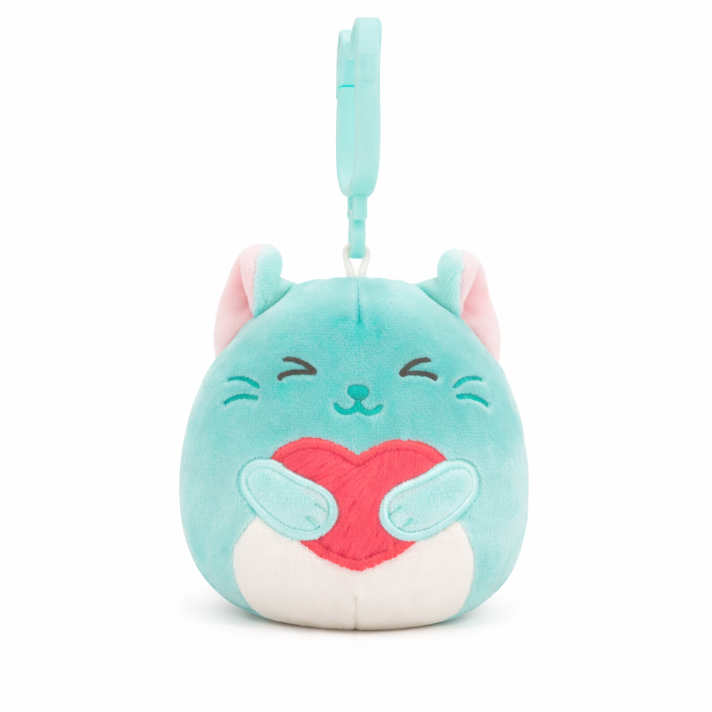 Squishmallows Val26 Katzen-Clip-Plüschtier – Weiches Plüschtier zum Anstecken für den Valentinstag, verschiedene Ausführungen