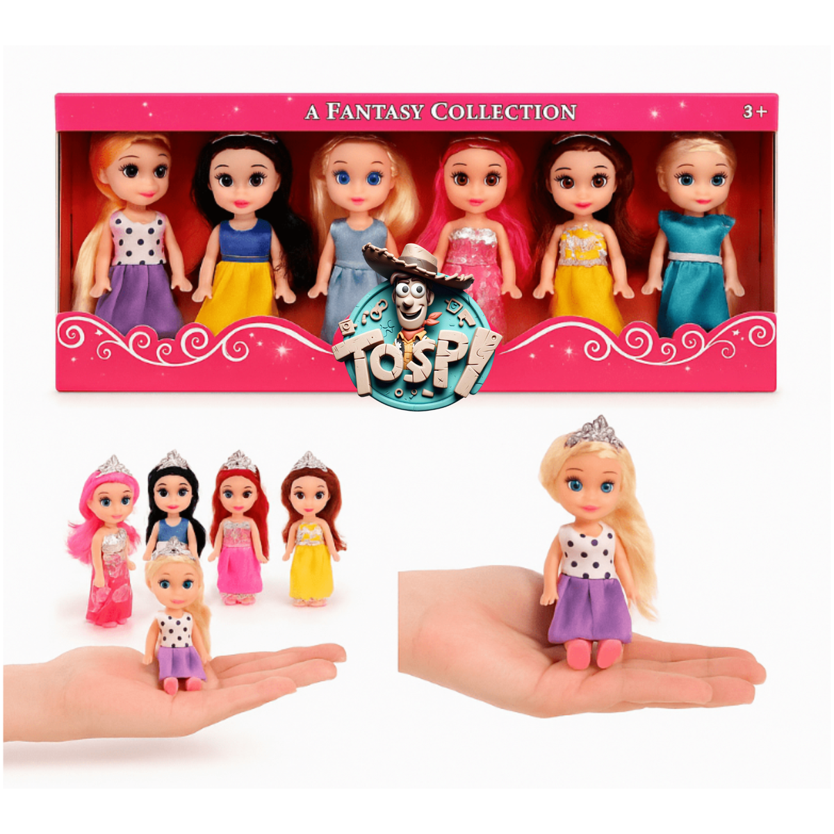 TOYSPI Ensemble de jeu de poupée princesse de poche miniature | 6 poupées et 30 accessoires